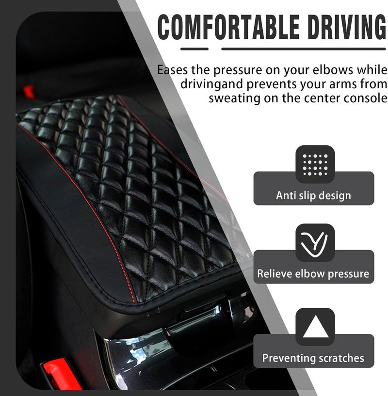 Couslcd Auto Center Console Pad, Universal Waterproof Armrest Seat Box Cover, Car Interior Accessories, Leather Auto Armrest Cover Protector for Most Vehicle, SUV, Truck (Black) - Image 4